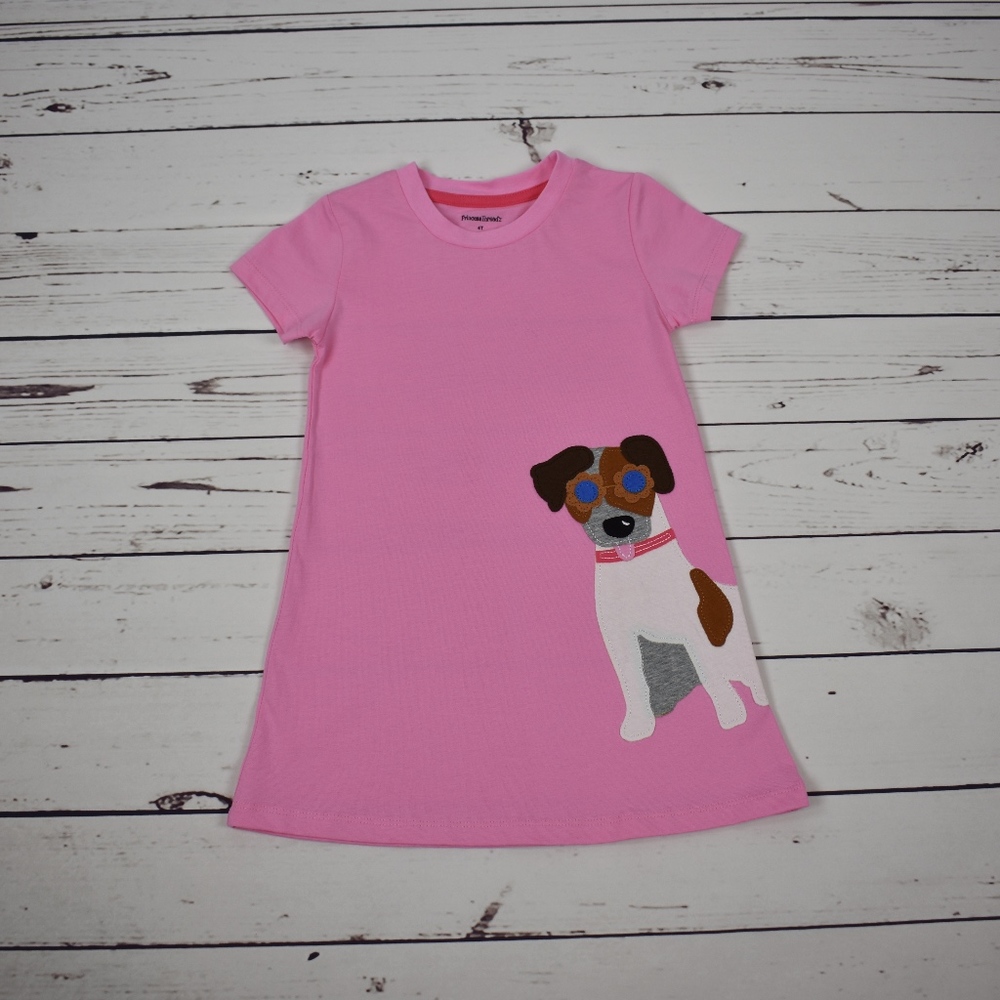 Girl's Pink Dress with Adorable Dog Applique